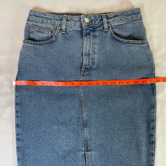 Denim Co Est 1969 Midi Jean Skirt Size 8 Light Wash Distressed Hem Front Slit - Picture 4 of 9